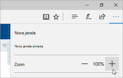 Captura de ecrã do menu Definições e mais no Microsoft Edge