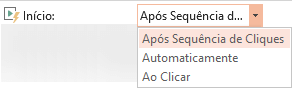 As opções de reprodução de um vídeo do seu PC são: Após Sequência de Cliques, Automaticamente ou Ao Clicar