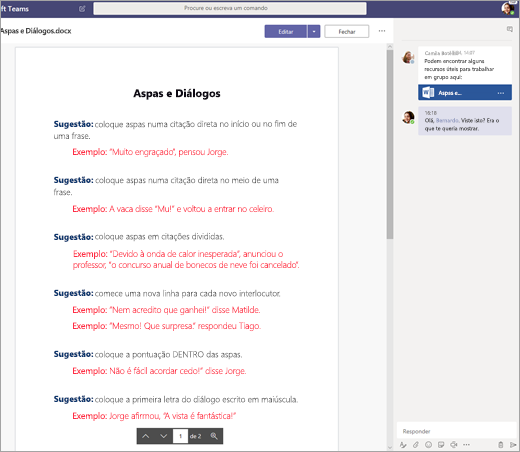 Estudantes a colaborar num documento no Teams.