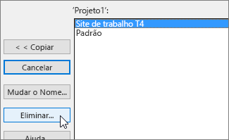 Botão Eliminar no separador Calendários