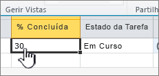 Definir a percentagem de conclusão e o estado da tarefa