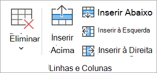 Opções no grupo Linhas e Colunas