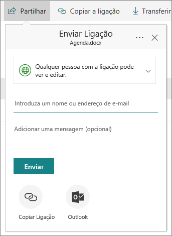 Partilhar um ficheiro ou pasta no OneDrive para Empresas