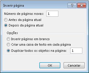 Caixa de diálogo de inserção de uma página do Publisher