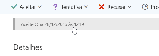 Uma captura de ecrã a mostrar que o evento de calendário foi aceite.