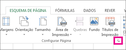 Clique na seta no canto inferior direito do grupo Configuração da Página