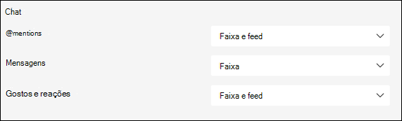 Opções para notificações de chat no Microsoft Teams