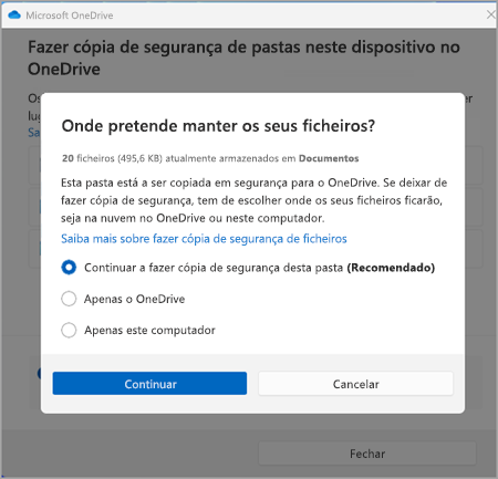 cópia de segurança do onedrive captura de ecrã uma versão três