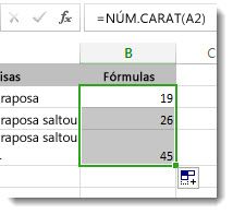 Introduzir várias funções NÚM.CARAT numa folha de dados