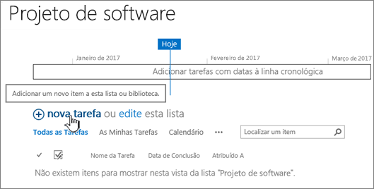 Na linha cronológica da tarefa, clique em Novo + para adicionar tarefas