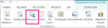Botão Recursos no separador Relatório