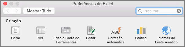 Preferências da Barra de Ferramentas do Friso do Office 2016 para Mac