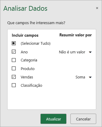 Selecione os campos que pretende incluir e atualizar para obter novas recomendações.