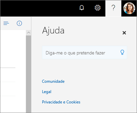 Captura de ecrã do painel Ajuda do OneDrive.