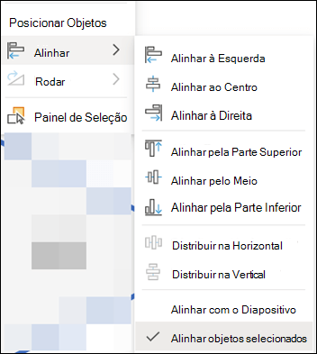 O menu Alinhar no PowerPoint para a Web.