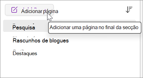 Selecione para adicionar uma página no final da secção