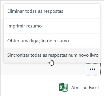 Opção Sincronizar todas as respostas num livro novo no Microsoft Forms