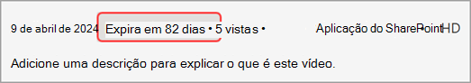 Painel de detalhes a mostrar a data de expiração da gravação