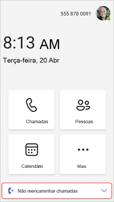 Captura de ecrã a mostrar a opção para reencaminhar chamadas para o voicemail.