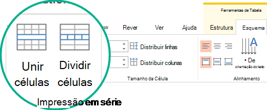 Unir ou Dividir células da tabela