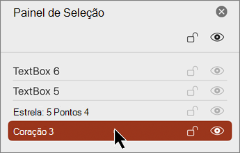 Painel de seleção com o objeto selecionado para mover