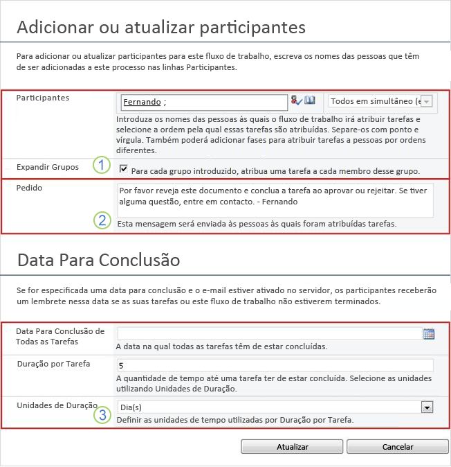 Formulário de alterações em tarefas futuras