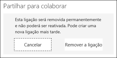 Botões Cancelar e Remover ligação apresentados