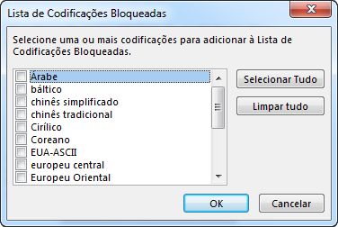 Caixa de diálogo Lista de Codificações Bloqueadas