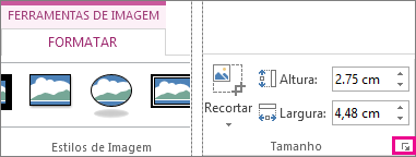 Iniciador da Caixa de Diálogo no grupo Tamanho do separador Formatar das Ferramentas de Imagem