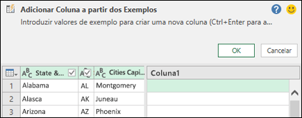 Painel combinar colunas a partir de exemplo no Power Query