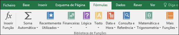 O separador Fórmulas do Excel no Friso