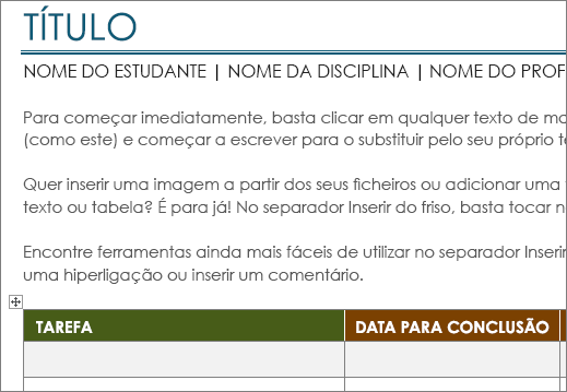 Nova versão do modelo Lista de tarefas de projeto, com um tipo de letra mínimo de 11p.