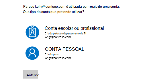 Inscreva-se no ecrã com dois endereços de e-mail