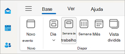 Captura de ecrã do friso no novo Outlook com seleções para alterar a vista de calendário