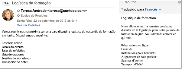 Esta mensagem foi traduzida de inglês para francês com o Suplemento Tradutor para o Outlook