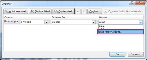 Caixa de diálogo Ordenar
