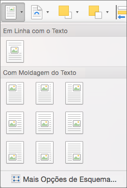 No menu Posição, selecione a posição para a imagem ou objeto de desenho selecionada em relação ao texto em redor.