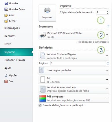Definições de impressão no Publisher 2010