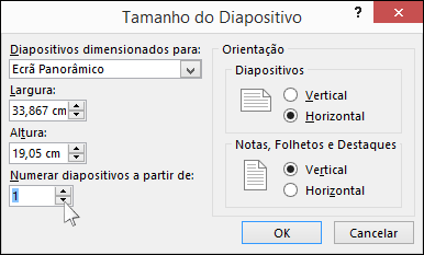 Mostra a caixa de diálogo Tamanho do Diapositivo no PowerPoint