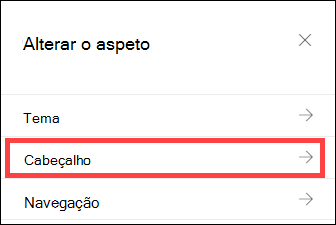 A alteração do painel de aspeto com as Opções de cabeçalho selecionadas.