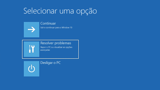 Ecrã Escolher uma opção no Ambiente de Recuperação do Windows.