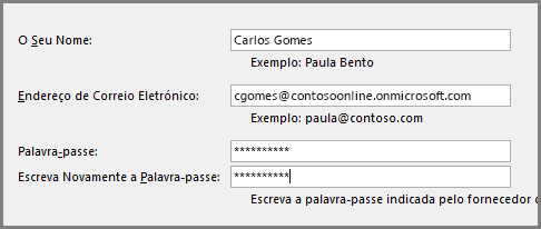 A segunda página do assistente Novas Contas