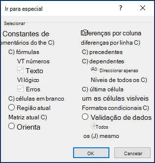 Caixa de diálogo Ir Para Especial