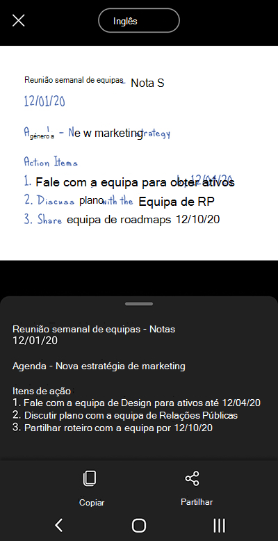 Captura de ecrã a partir do Microsoft Lens num telemóvel Android