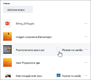 Realce um anexo e clique em Mostrar no cartão