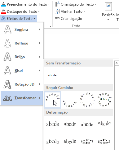 Selecionar um efeito de texto de transformação curvado