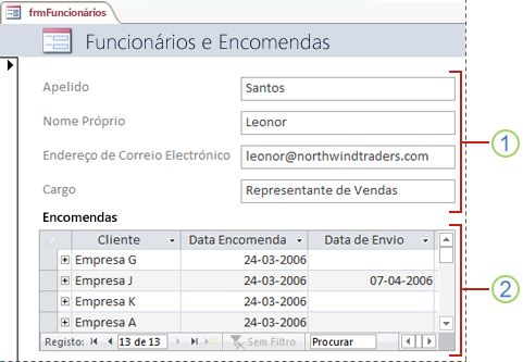 Um formulário que contém um subformulário