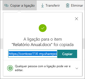 Copiar ligação no OneDrive para Empresas