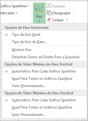 Botão Eixo no separador Estrutura das Ferramentas do Gráfico Sparkline