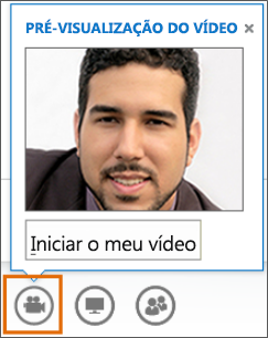 Captura de ecrã de iniciar o meu vídeo numa reunião com uma Pré-visualização do Vídeo